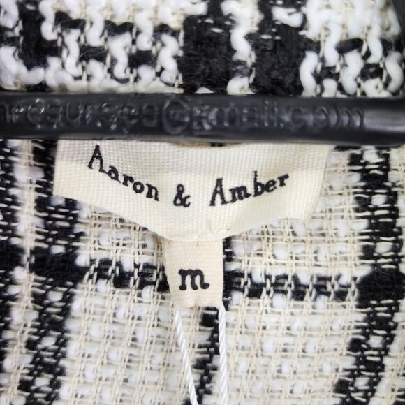 Womens Aaron & Amber Plaid Jacket Button Up Black & White 3/4 Sleeve Raw Hem M - Picture 7 of 11
